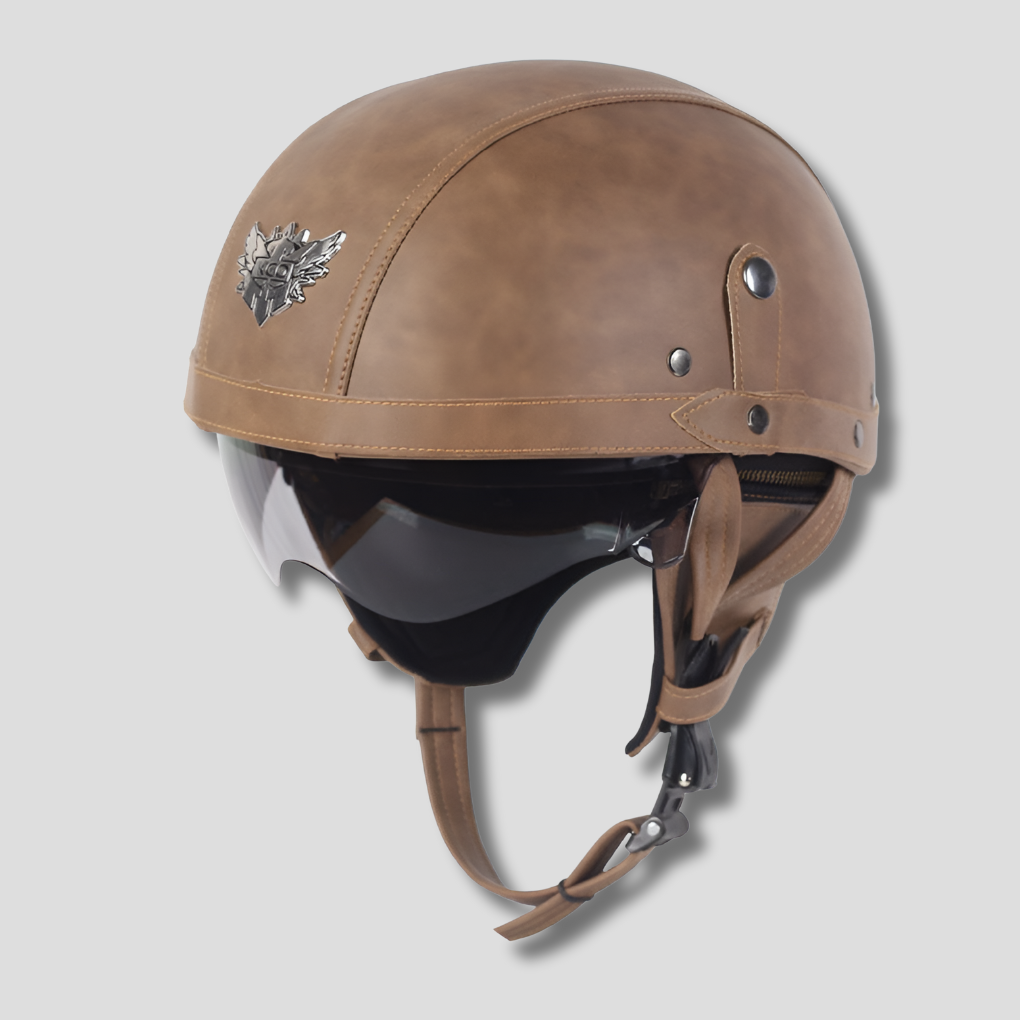 Davy Motorcycle Helmet with Retractable Amber Visor Classic Style DOT Approved ABS Shell