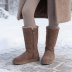 Warm Waterproof Suede Sheepskin Boots with Side Zipper for Women Winter Outdoor