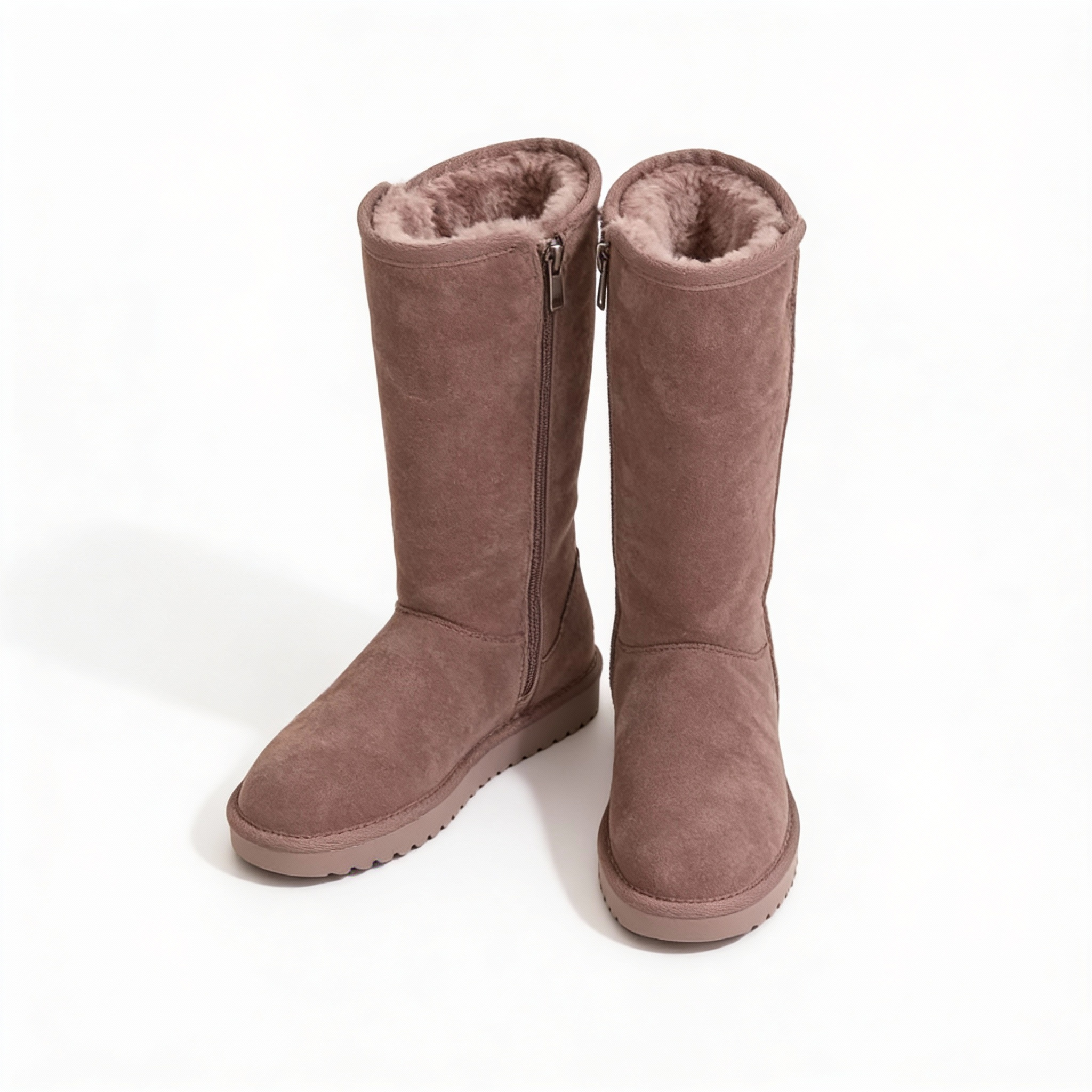 Warm Waterproof Suede Sheepskin Boots with Side Zipper for Women Winter Outdoor