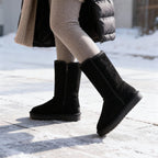 Warm Waterproof Suede Sheepskin Boots with Side Zipper for Women Winter Outdoor