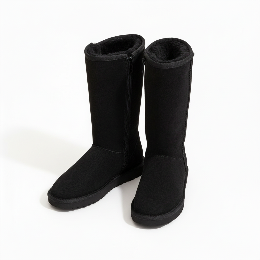 Warm Waterproof Suede Sheepskin Boots with Side Zipper for Women Winter Outdoor