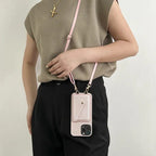 Leather Phone Case with Card Holder and Key Lanyard Adjustable Shoulder Strap Durable Everyday Carry