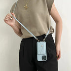 Leather Phone Case with Card Holder and Key Lanyard Adjustable Shoulder Strap Durable Everyday Carry