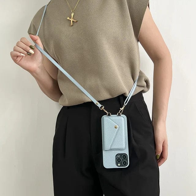 Leather Phone Case with Card Holder and Key Lanyard Adjustable Shoulder Strap Durable Everyday Carry