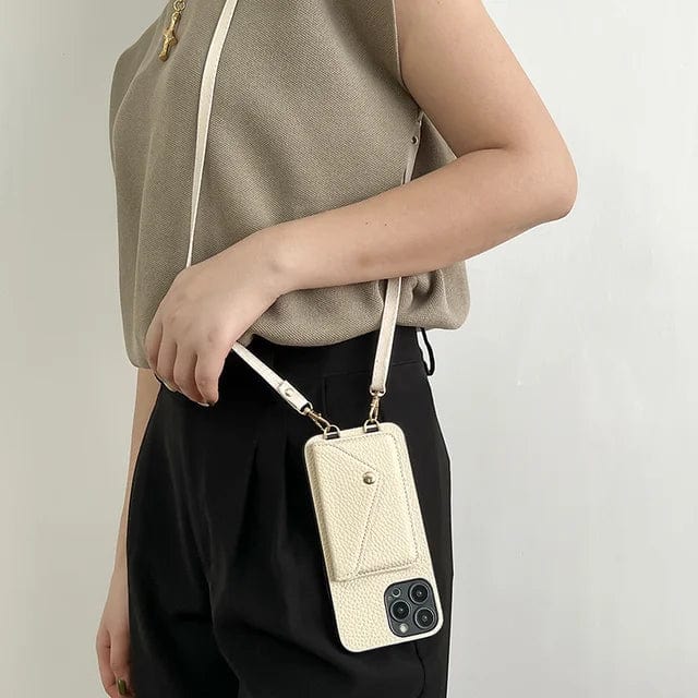 Leather Phone Case with Card Holder and Key Lanyard Adjustable Shoulder Strap Durable Everyday Carry