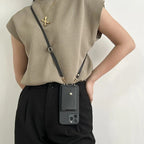 Leather Phone Case with Card Holder and Key Lanyard Adjustable Shoulder Strap Durable Everyday Carry