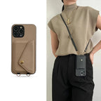 Leather Phone Case with Card Holder and Key Lanyard Adjustable Shoulder Strap Durable Everyday Carry