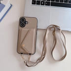 Leather Phone Case with Card Holder and Key Lanyard Adjustable Shoulder Strap Durable Everyday Carry