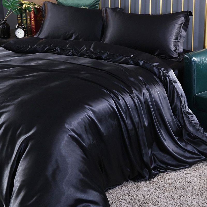 Davy Satin Duvet Cover Set Soft Smooth Hypoallergenic Temperature Regulating Bedding