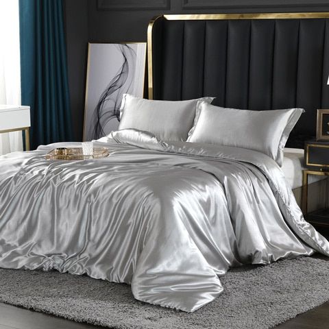 Davy Satin Duvet Cover Set Soft Smooth Hypoallergenic Temperature Regulating Bedding