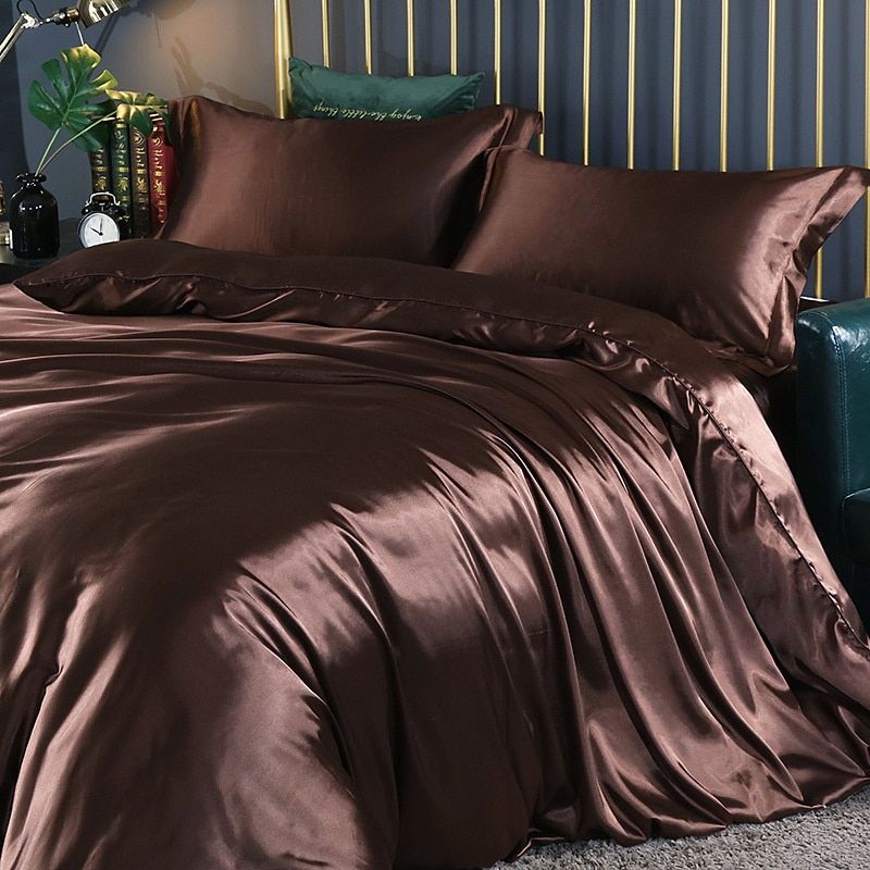 Davy Satin Duvet Cover Set Soft Smooth Hypoallergenic Temperature Regulating Bedding