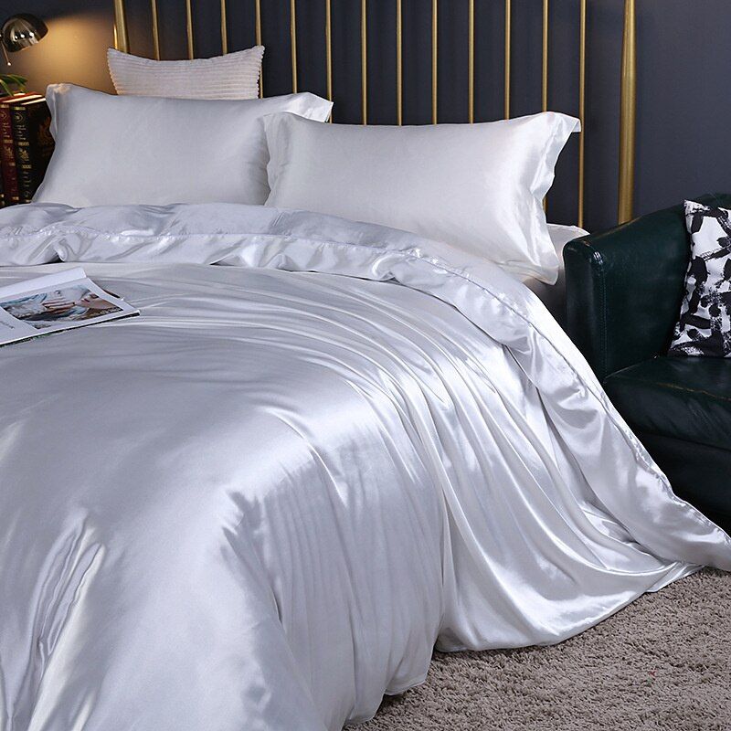 Davy Satin Duvet Cover Set Soft Smooth Hypoallergenic Temperature Regulating Bedding