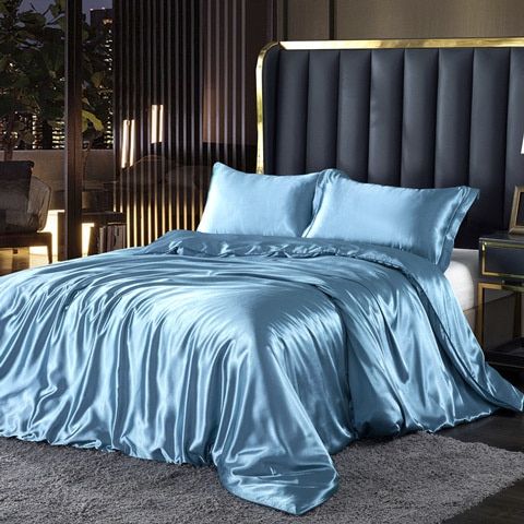 Davy Satin Duvet Cover Set Soft Smooth Hypoallergenic Temperature Regulating Bedding