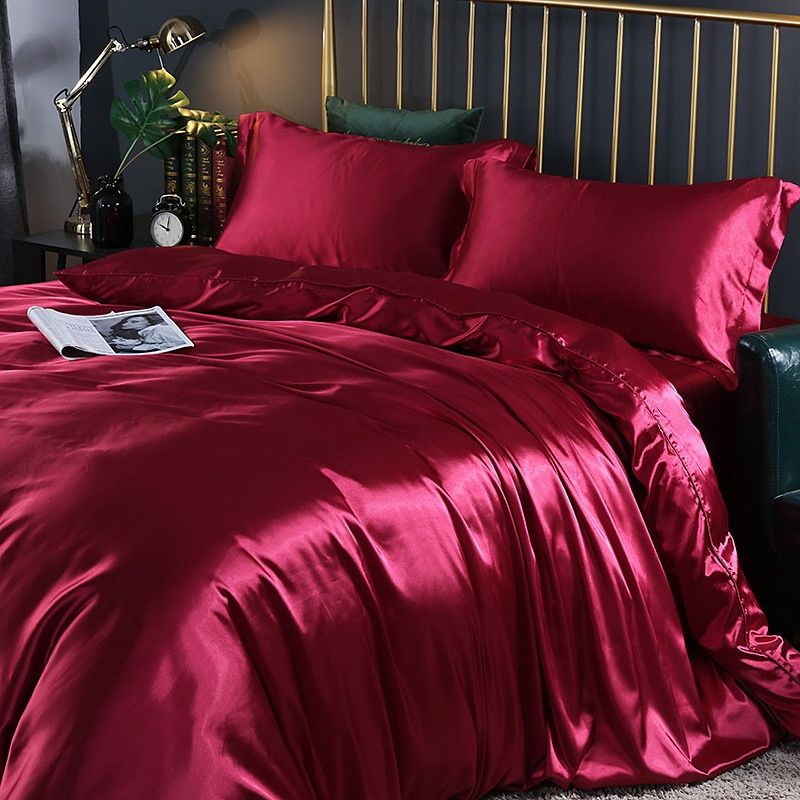 Davy Satin Duvet Cover Set Soft Smooth Hypoallergenic Temperature Regulating Bedding