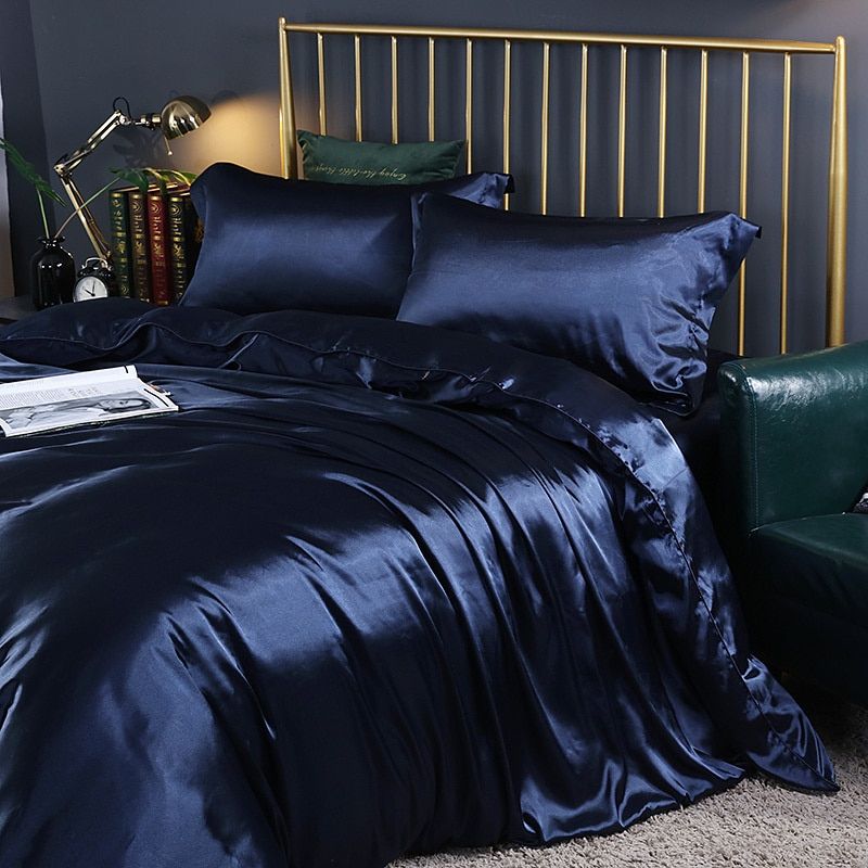 Davy Satin Duvet Cover Set Soft Smooth Hypoallergenic Temperature Regulating Bedding