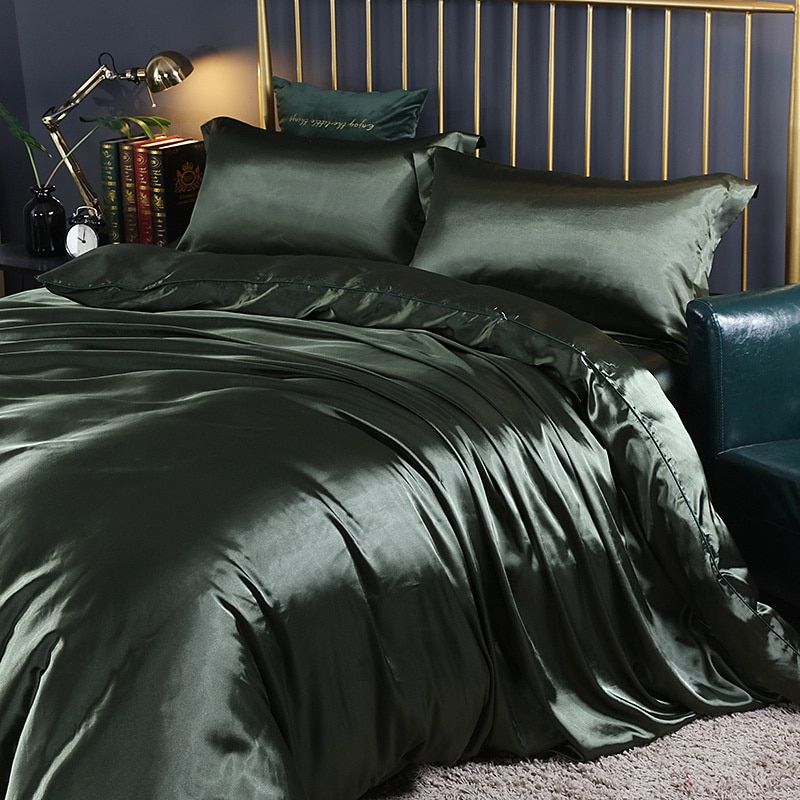 Davy Satin Duvet Cover Set Soft Smooth Hypoallergenic Temperature Regulating Bedding
