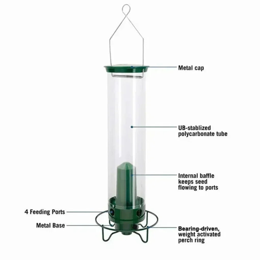 Davy Squirrel Proof Bird Feeder with Multiple Feeding Ports Clear Weather-Resistant Seed Container