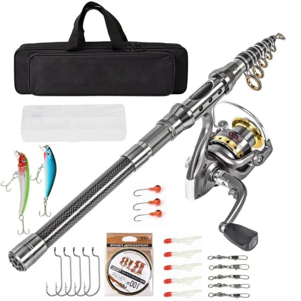 Davy Telescopic Carbon Fiber Fishing Rod Combo Lightweight Fast Action Saltwater Freshwater