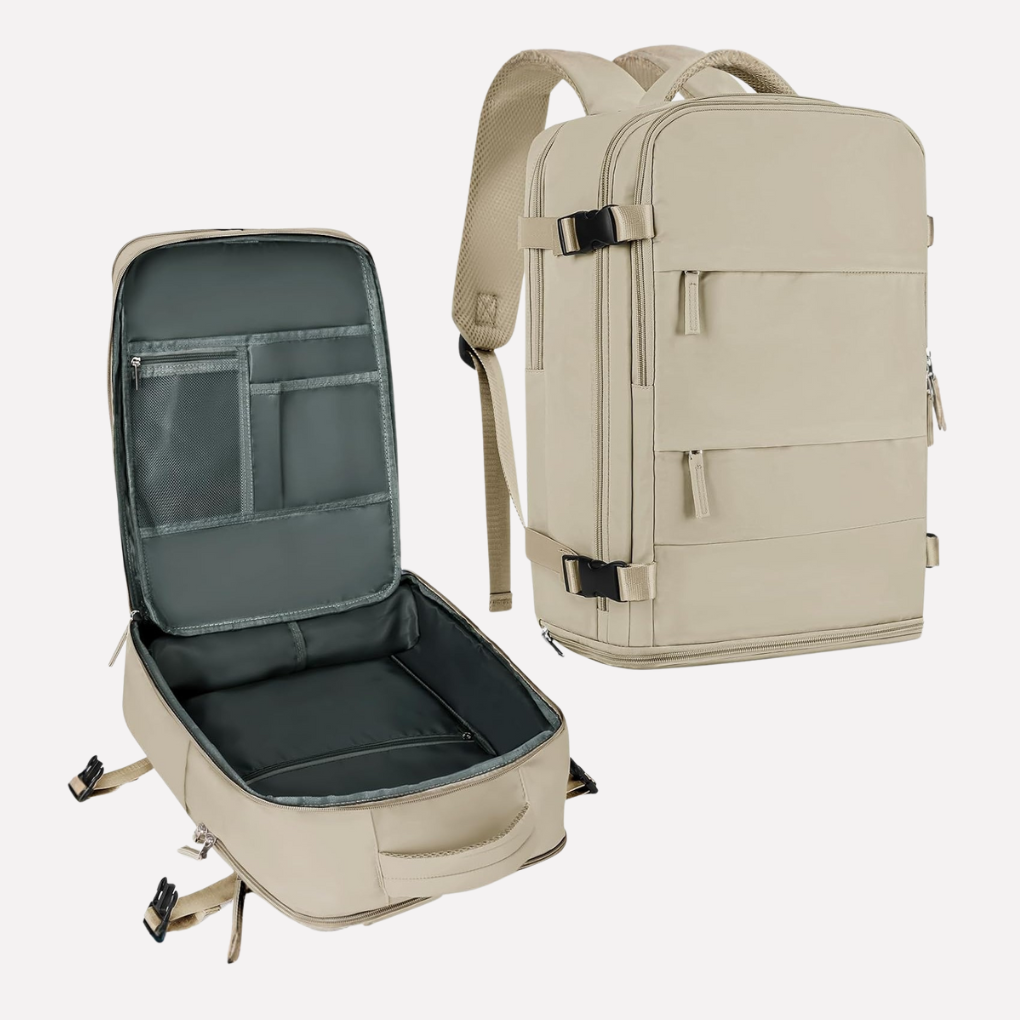 Unisex Travel Backpack with Shoe Compartment Durable Polyester Daypack with Padded Straps and Organized Storage 25L