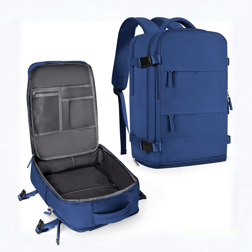 Unisex Travel Backpack with Shoe Compartment Durable Polyester Daypack with Padded Straps and Organized Storage 25L
