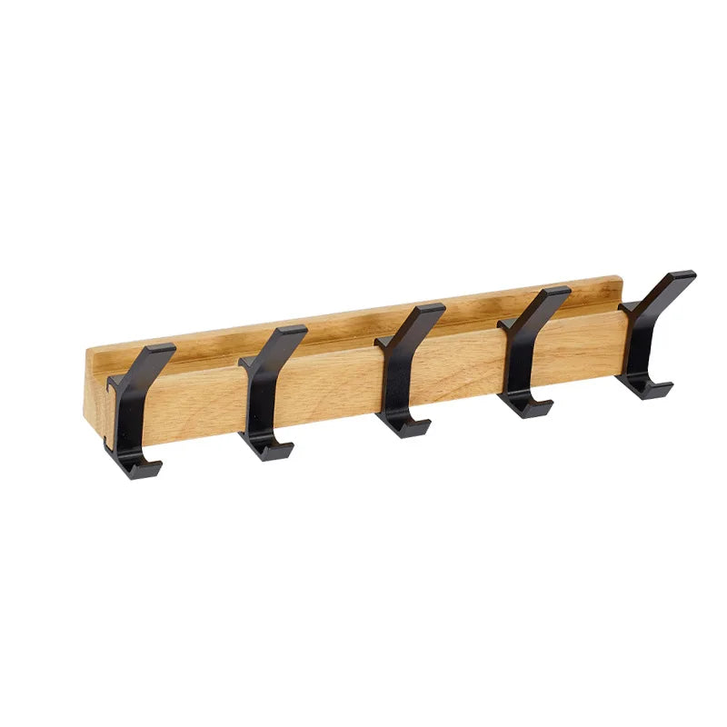 Davy Wall-Mounted Wardrobe Rack with 5 Adjustable Double Hooks Rubberwood and Aluminum Black 40cm