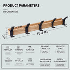 Davy Wall-Mounted Wardrobe Rack with 5 Adjustable Double Hooks Rubberwood and Aluminum Black 40cm