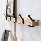 Davy Wall-Mounted Wardrobe Rack with 5 Adjustable Double Hooks Rubberwood and Aluminum Black 40cm