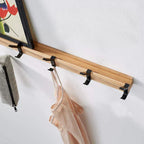 Davy Wall-Mounted Wardrobe Rack with 5 Adjustable Double Hooks Rubberwood and Aluminum Black 40cm