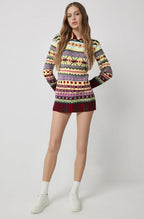 Norwegian Hooded Knit Sweater for Women Cozy Warm Casual Winter Pullover