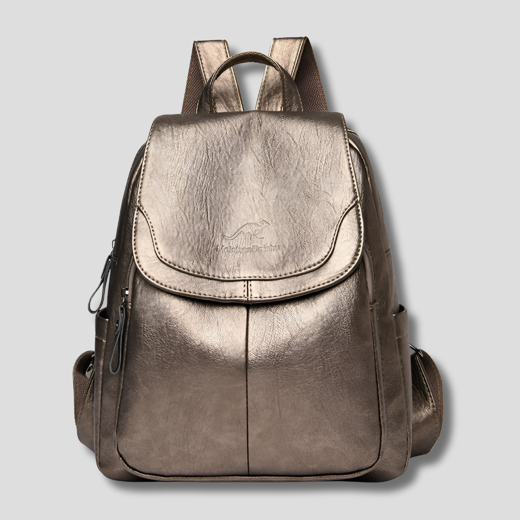 Women's Leather Anti-Theft Backpack with Embossed Detail Secure Design and Organized Interior 26x12x30 cm