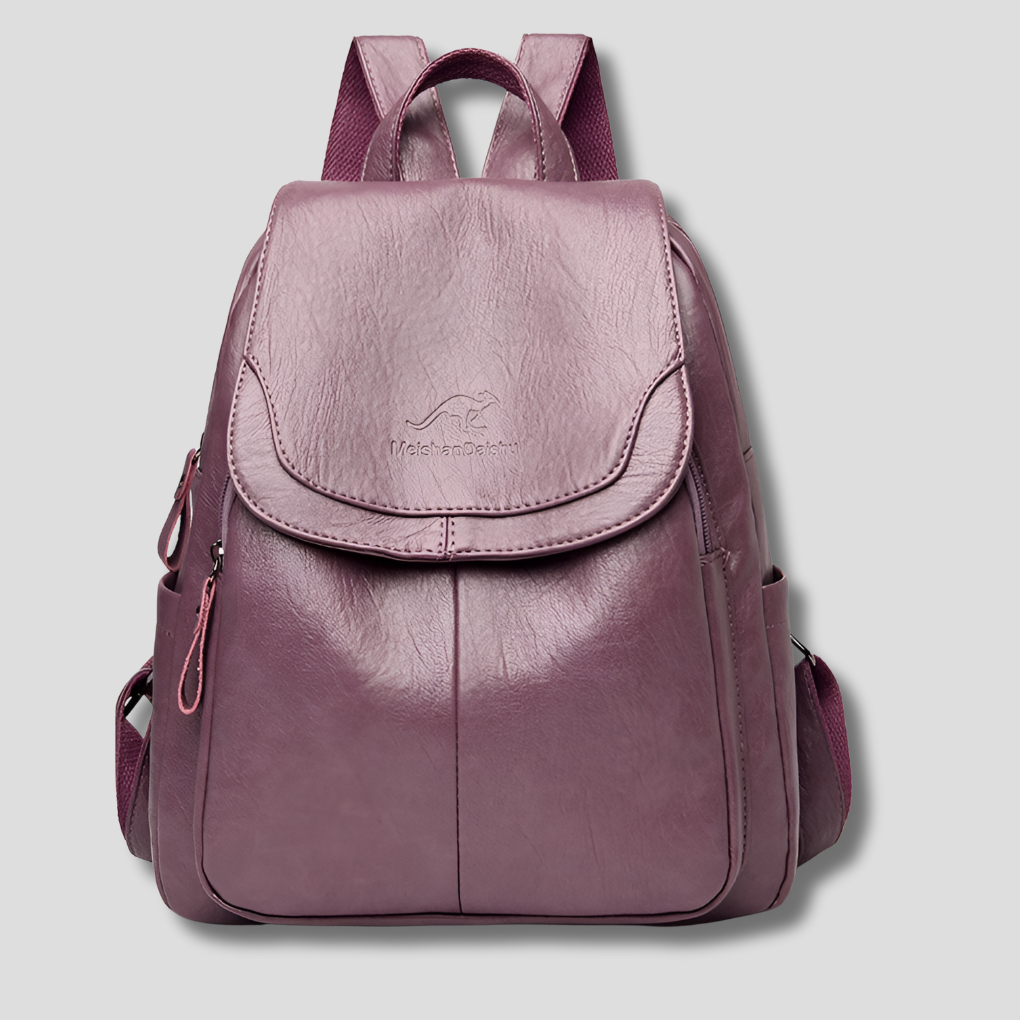 Women's Leather Anti-Theft Backpack with Embossed Detail Secure Design and Organized Interior 26x12x30 cm