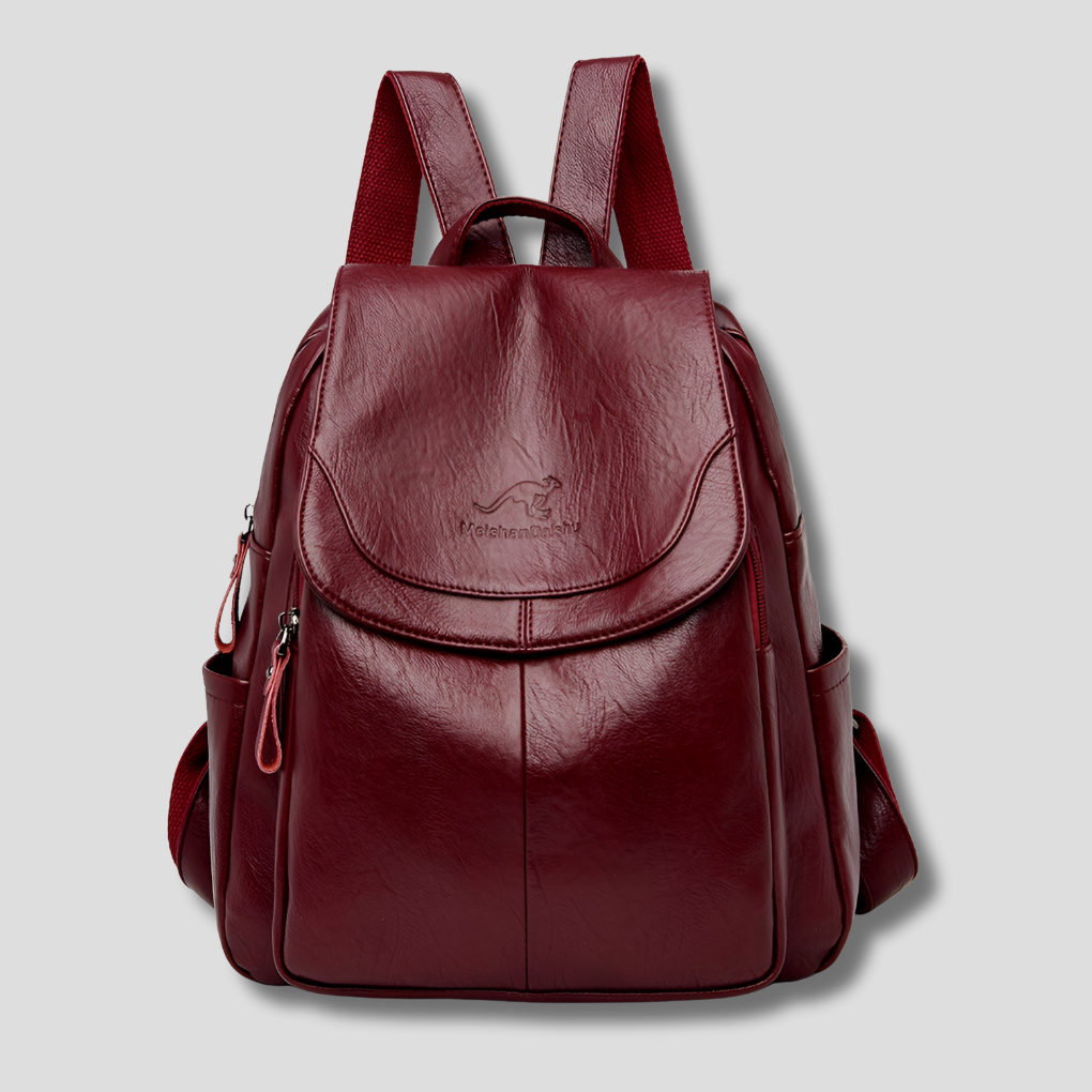 Women's Leather Anti-Theft Backpack with Embossed Detail Secure Design and Organized Interior 26x12x30 cm