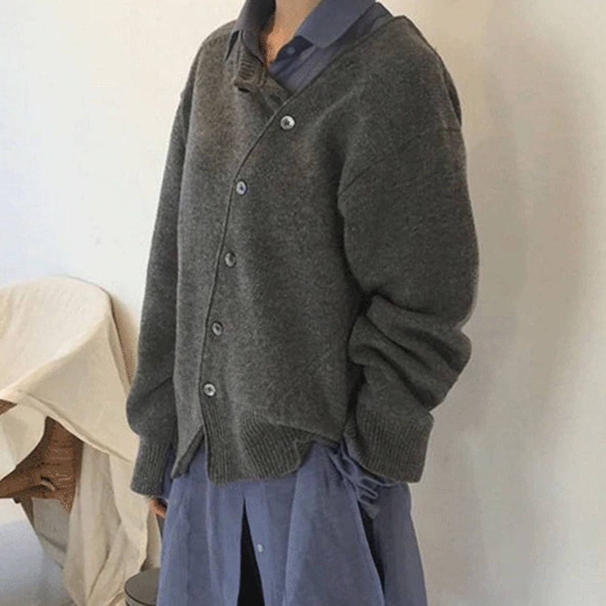 Cashmere Asymmetrical Button Front Knit Cardigan Women’s Sweater Lightweight Warm