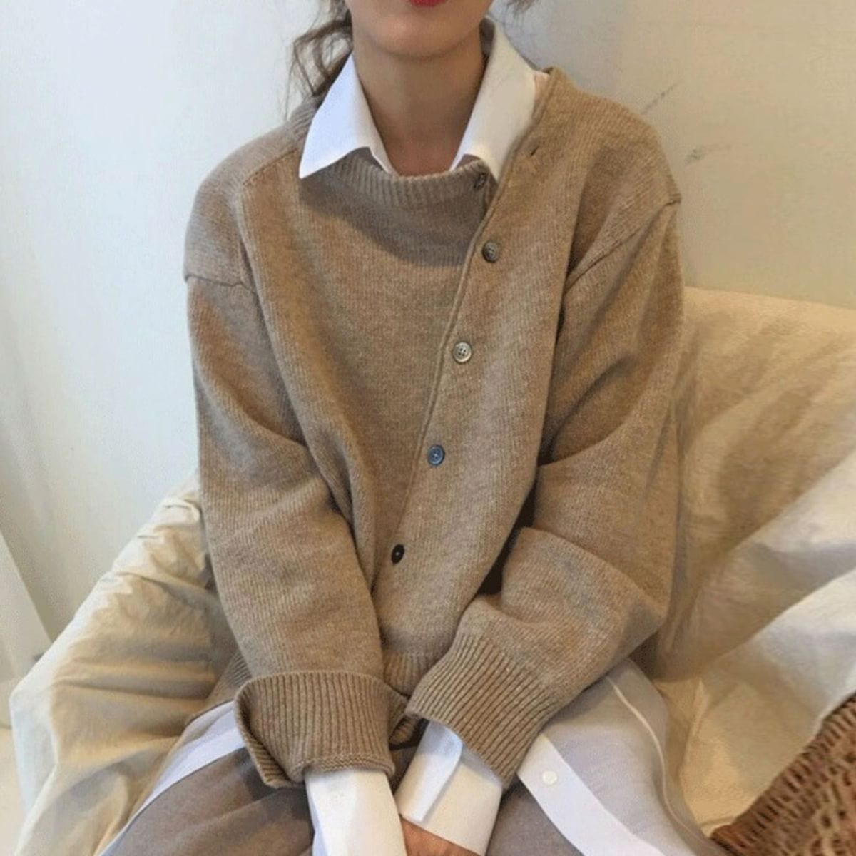 Cashmere Asymmetrical Button Front Knit Cardigan Women’s Sweater Lightweight Warm