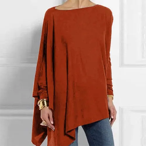 Women's Asymmetrical Drape Long Sleeve Top Soft Breathable Fabric Relaxed Fit
