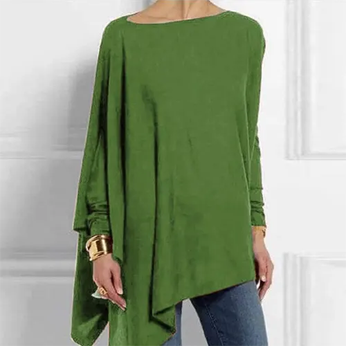 Women's Asymmetrical Drape Long Sleeve Top Soft Breathable Fabric Relaxed Fit