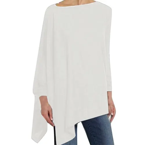 Women's Asymmetrical Drape Long Sleeve Top Soft Breathable Fabric Relaxed Fit