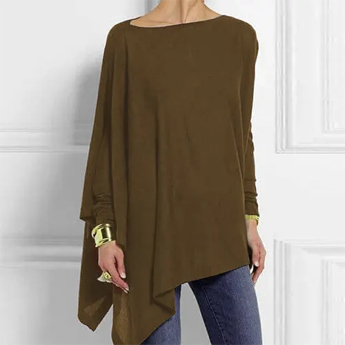 Women's Asymmetrical Drape Long Sleeve Top Soft Breathable Fabric Relaxed Fit