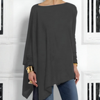 Women's Asymmetrical Drape Long Sleeve Top Soft Breathable Fabric Relaxed Fit