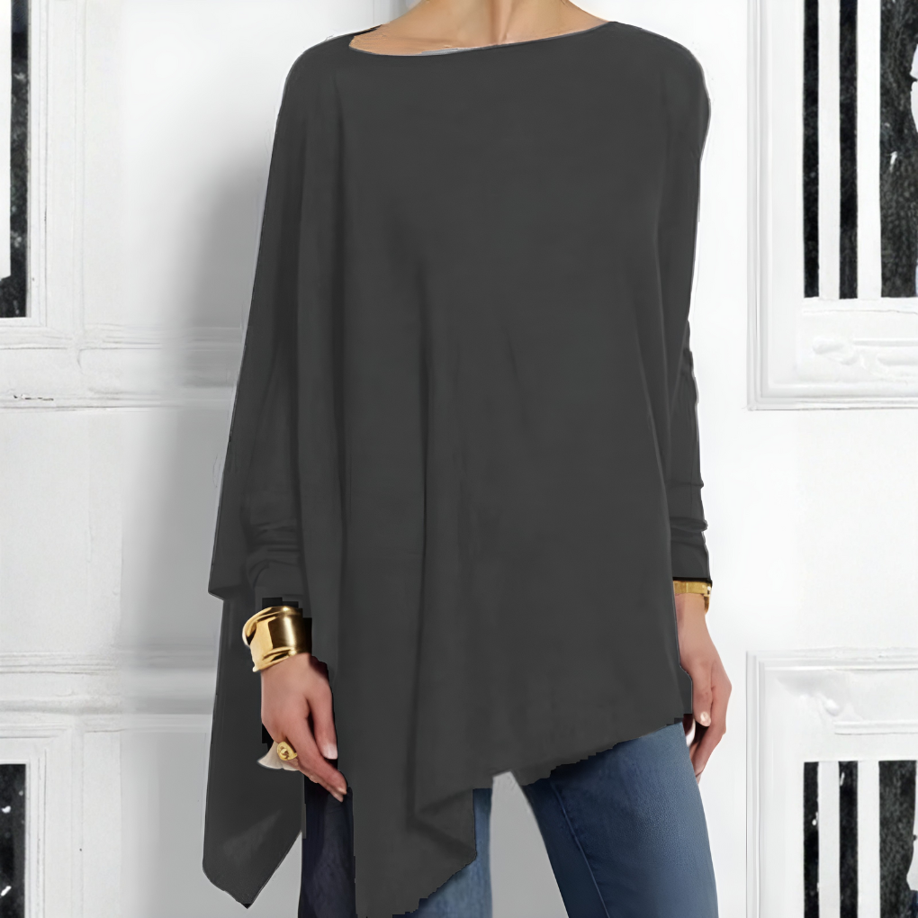 Women's Asymmetrical Drape Long Sleeve Top Soft Breathable Fabric Relaxed Fit
