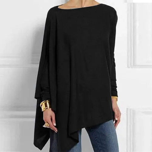 Women's Asymmetrical Drape Long Sleeve Top Soft Breathable Fabric Relaxed Fit