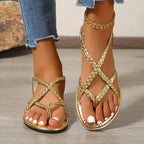 Women’s Braided Strap Flat Sandals Lightweight Slip-On Casual Summer Footwear with Cushioned Footbed