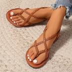 Women’s Braided Strap Flat Sandals Lightweight Slip-On Casual Summer Footwear with Cushioned Footbed