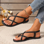 Women’s Braided Strap Flat Sandals Lightweight Slip-On Casual Summer Footwear with Cushioned Footbed