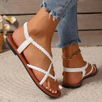 Women’s Braided Strap Flat Sandals Lightweight Slip-On Casual Summer Footwear with Cushioned Footbed