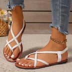 Women’s Braided Strap Flat Sandals Lightweight Slip-On Casual Summer Footwear with Cushioned Footbed