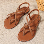 Women’s Braided Strap Flat Sandals Lightweight Slip-On Casual Summer Footwear with Cushioned Footbed