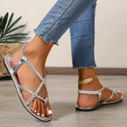 Women’s Braided Strap Flat Sandals Lightweight Slip-On Casual Summer Footwear with Cushioned Footbed