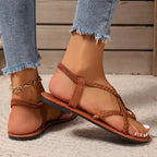 Women’s Braided Strap Flat Sandals Lightweight Slip-On Casual Summer Footwear with Cushioned Footbed