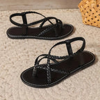 Women’s Braided Strap Flat Sandals Lightweight Slip-On Casual Summer Footwear with Cushioned Footbed